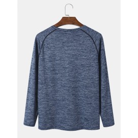 Men Plain High Elasticity Crew Neck Casual Long Sleeve Soft T-Shirts