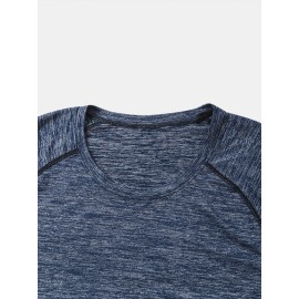 Men Plain High Elasticity Crew Neck Casual Long Sleeve Soft T-Shirts