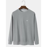 Mens Classic Simple Solid Embroidery Star Thread Material Long-Sleeved T-Shirt