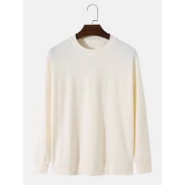 Mens Classic Simple Solid Embroidery Star Thread Material Long-Sleeved T-Shirt