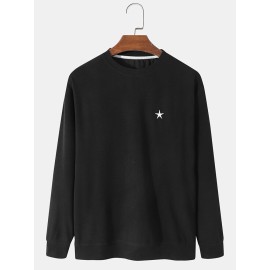 Mens Classic Simple Solid Embroidery Star Thread Material Long-Sleeved T-Shirt