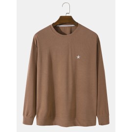 Mens Classic Simple Solid Embroidery Star Thread Material Long-Sleeved T-Shirt