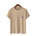 Mens 100% Cotton Solid Color Panda Print Thin Casual T-Shirt