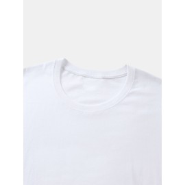 Mens 100% Cotton Solid Color Panda Print Thin Casual T-Shirt