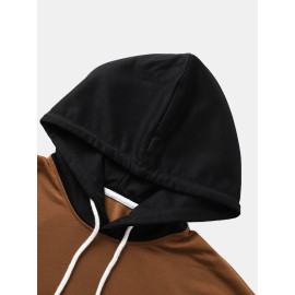 Mens Two Tone A Poker Embroidery Patchwork Drop Shoulder Casual Hooded T-Shirts