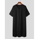 Mens V-neck Loose Short-sleeved Mid-length Dress Robe