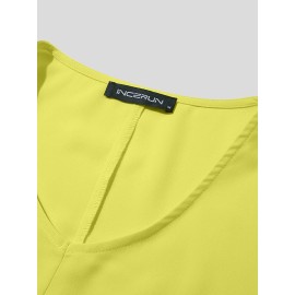 Mens V-neck Loose Short-sleeved Mid-length Dress Robe