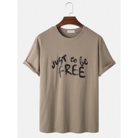 Mens Cotton Character Print Simple Loose Casual Round Neck T-Shirts