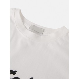 Mens Cotton Character Print Simple Loose Casual Round Neck T-Shirts