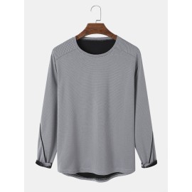 Men Solid Color Breathable Quick Dry Round Neck Long Sleeve T-Shirt