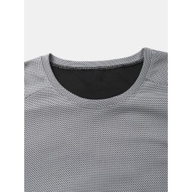 Men Solid Color Breathable Quick Dry Round Neck Long Sleeve T-Shirt