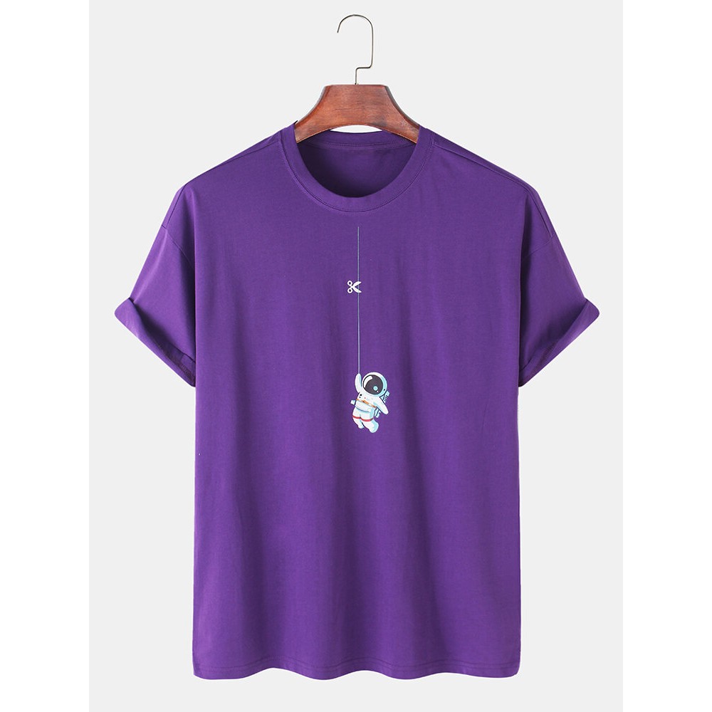 Cute Cartoon Astronaut Print Breathable 100% Cotton Short Sleeve T-Shirts