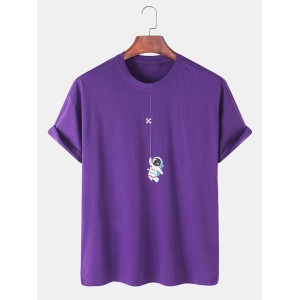 Cute Cartoon Astronaut Print Breathable 100% Cotton Short Sleeve T-Shirts