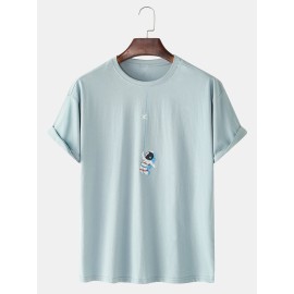Cute Cartoon Astronaut Print Breathable 100% Cotton Short Sleeve T-Shirts