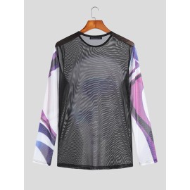 Men Sheer Mesh See Through Heat Map Body Print Stretch T-Shirt