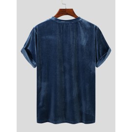 Men Velvet Round Neck Short Sleeve Loose Fit Trendy T-Shirt