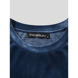 Men Velvet Round Neck Short Sleeve Loose Fit Trendy T-Shirt