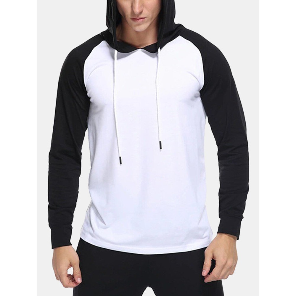 Mens Hooded Raglan Color Matching Drawstring Hoodies