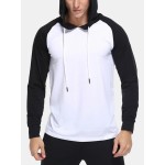 Mens Hooded Raglan Color Matching Drawstring Hoodies