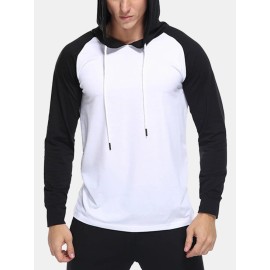 Mens Hooded Raglan Color Matching Drawstring Hoodies