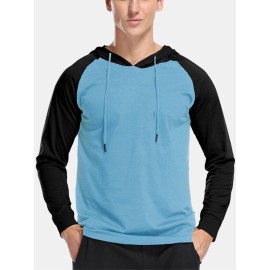 Mens Hooded Raglan Color Matching Drawstring Hoodies