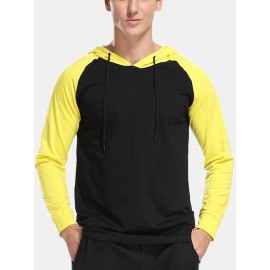Mens Hooded Raglan Color Matching Drawstring Hoodies