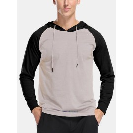 Mens Hooded Raglan Color Matching Drawstring Hoodies