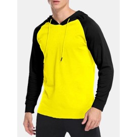 Mens Hooded Raglan Color Matching Drawstring Hoodies