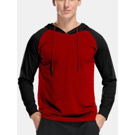 Mens Hooded Raglan Color Matching Drawstring Hoodies