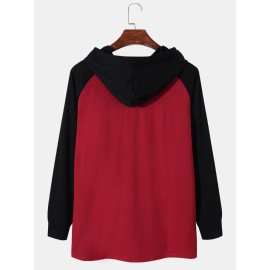 Mens Hooded Raglan Color Matching Drawstring Hoodies