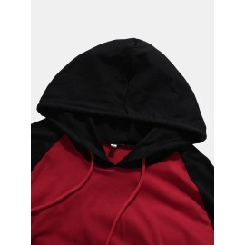 Mens Hooded Raglan Color Matching Drawstring Hoodies