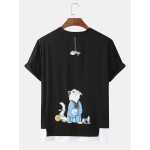 Cute Cartoon Cat Back Print Cotton Round Neck Short Sleeve Loose T-Shirts