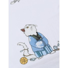 Cute Cartoon Cat Back Print Cotton Round Neck Short Sleeve Loose T-Shirts